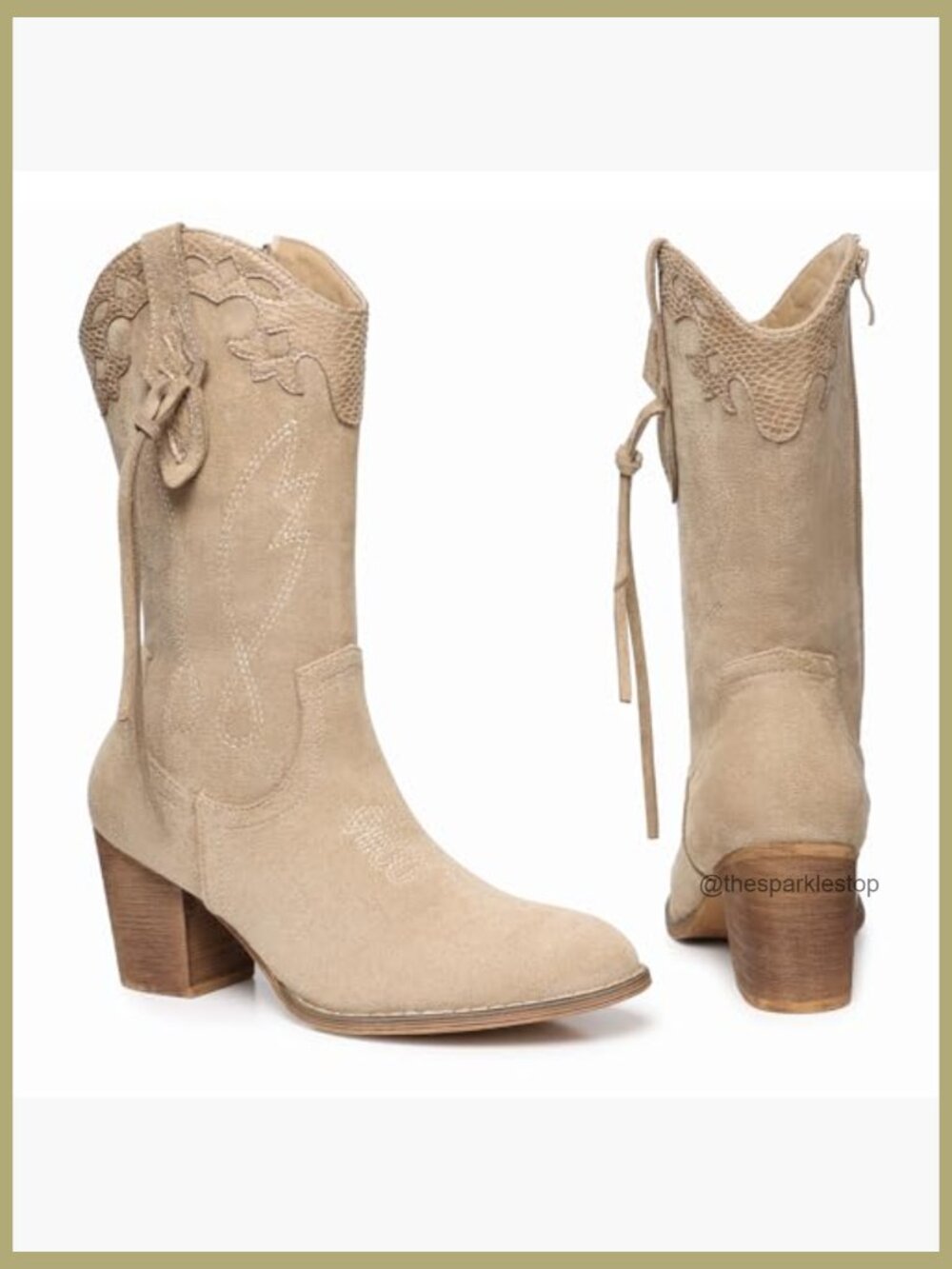 Western Cowgirl Mid Calf Boots with Embroidery and Zip Closure - Picture 5 of 7